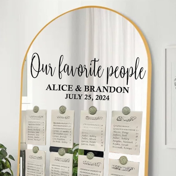 Wedding Mirror Seating Chart Decal - Our Favorite People Decal - Custom Wedding Sign Decor for Mirror, Wall or Arch - Easy Removable Sticker