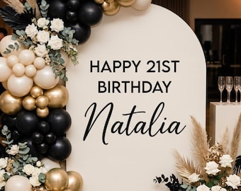 Vinilo decorativo personalizado de feliz cumpleaños, pegatina de vinilo con nombre personalizado, vinilo para arco de globos, decoración para fiestas de cumpleaños, vinilo decorativo de pared Chiara