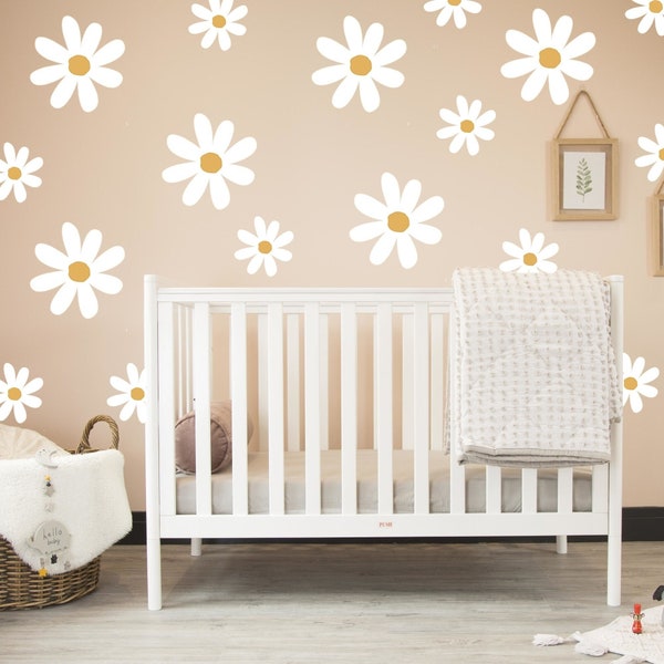 Daisy Flower Wall Decal - 17 Sheets - Large Flower Wall Stickers - Boho Decor - Nursery Kids Room Wall Decor Peel And Stick, Daisy Wallpaper