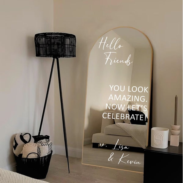Selfie Mirror Decal for Wedding Entry Sign Hello Friends Now Grab A Drink Mirror Selfie Decals for Wedding Custom Welcome Mirror Stickers
