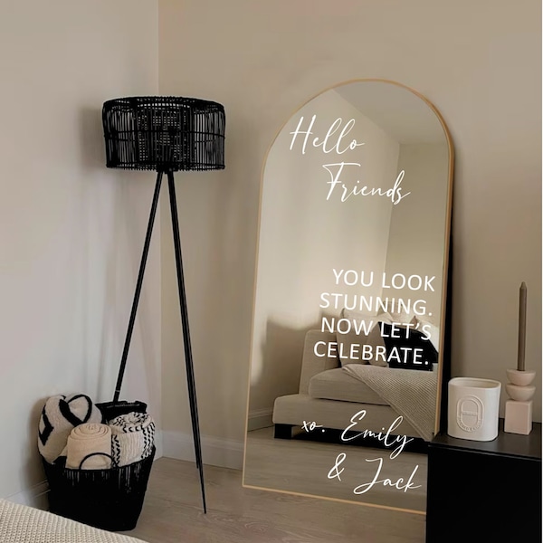 Selfie Mirror Decal for Wedding Entry Sign Hello Friends Now Grab A Drink Mirror Selfie Decal for Wedding Custom Welcome Mirror Sticker