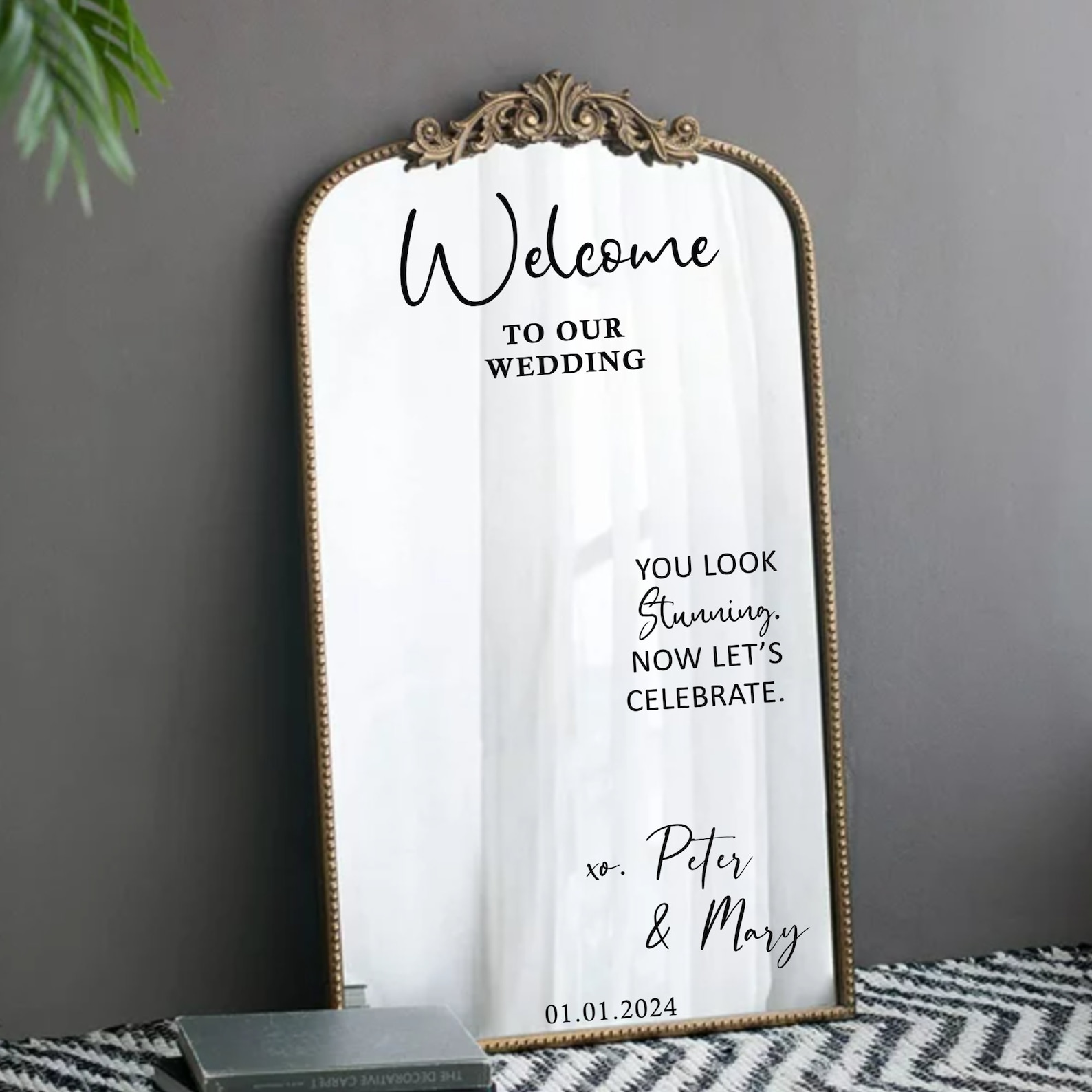 Custom Wedding Mirror Decal – Personalized Bride & Groom Names Welcome Sign – Vinyl Sticker For Ceremony Or Reception