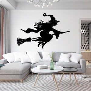 Large Wicked Witch Silhouette Window Decal - Halloween Witchy Shadow Wall Sticker - Festive Spooky Haunting Door & Garage Embellishments