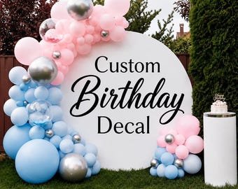 Vinilo decorativo personalizado de cumpleaños para fondo de fiesta, letras de vinilo personalizadas para arco de globos, letrero de fiesta personalizado, vinilo decorativo de pared de cumpleaños