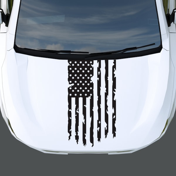 Distressed American USA US Flag Hood Vinyl Decal fits Most Pickup Trucks SUV Jeep Sedan American Flag Graphic Car Sticker