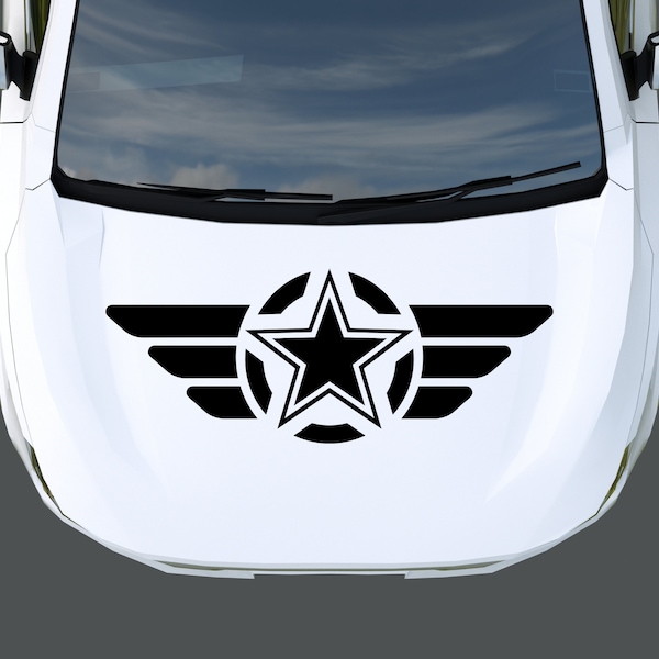 Military Star Hood Decal For Truck or Car, Patriotic Military Star Hood Vinyl Sticker for Vehicle, Jeep Wrangler Jk, Jl, Gladiator, YJ 0031