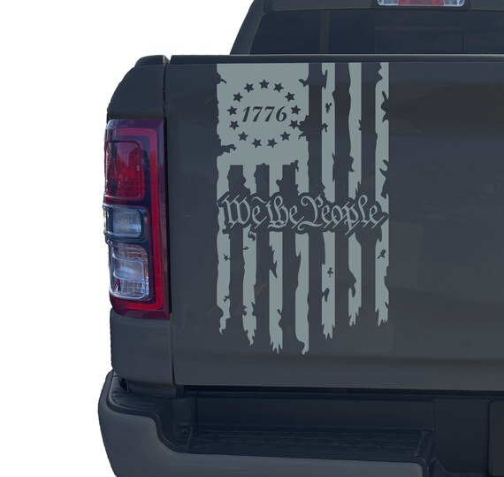 Betsy Ross Flag Vinyl Decal, Distressed 1776 Truck Tailgate