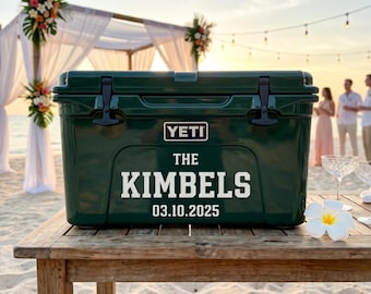 Personalized Wedding Cooler Vinyl Decal, Custom Name Waterproof Sticker