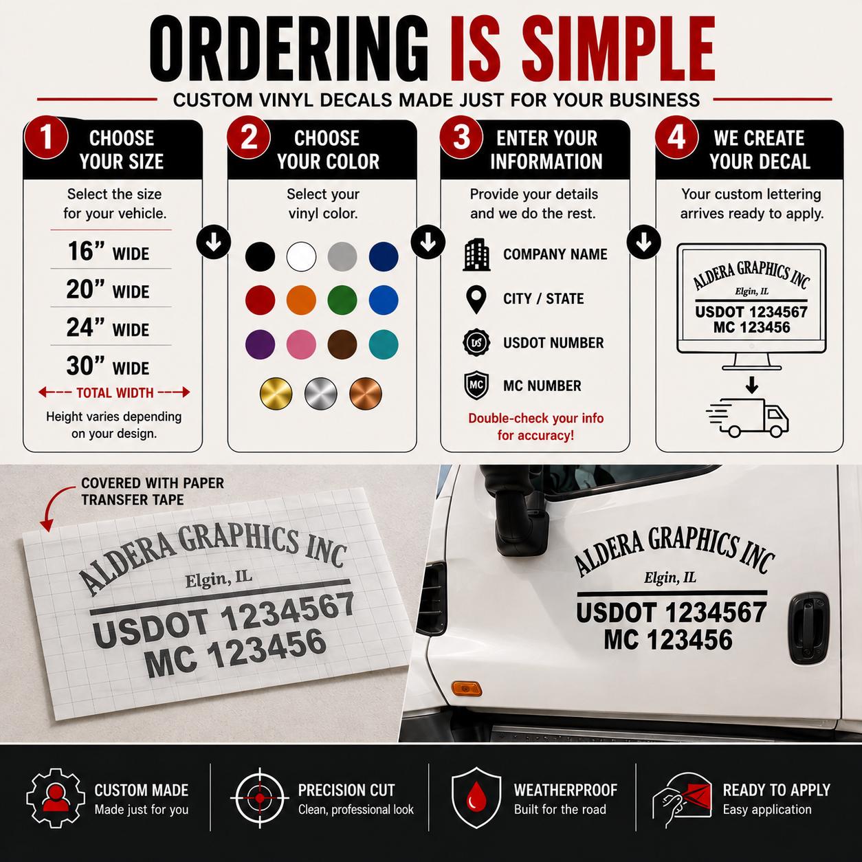 Custom USDOT Trucking Decal, DOT & MC Number Vinyl Lettering