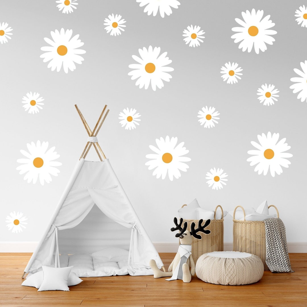 Boho Daisy Flower Wall Decal, Large Daisy Wall Stickers - Large Flower ...
