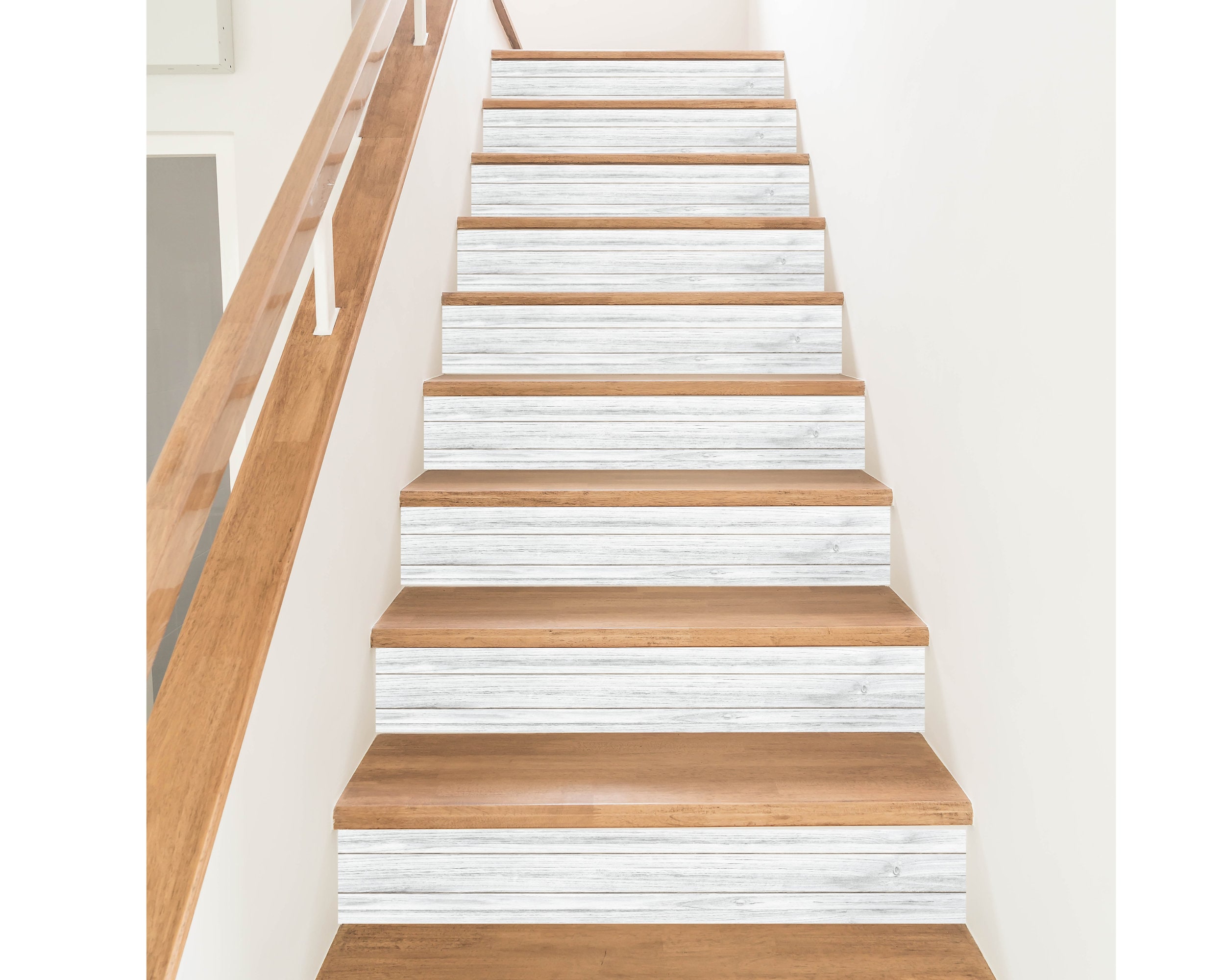 Peel and Stick Stair Risers Stickers, Self Adhesive Vinyl Stair Stickers Decals, Staircase Murals Decor for Steps - 39.37"x7.09" Rustic Wood