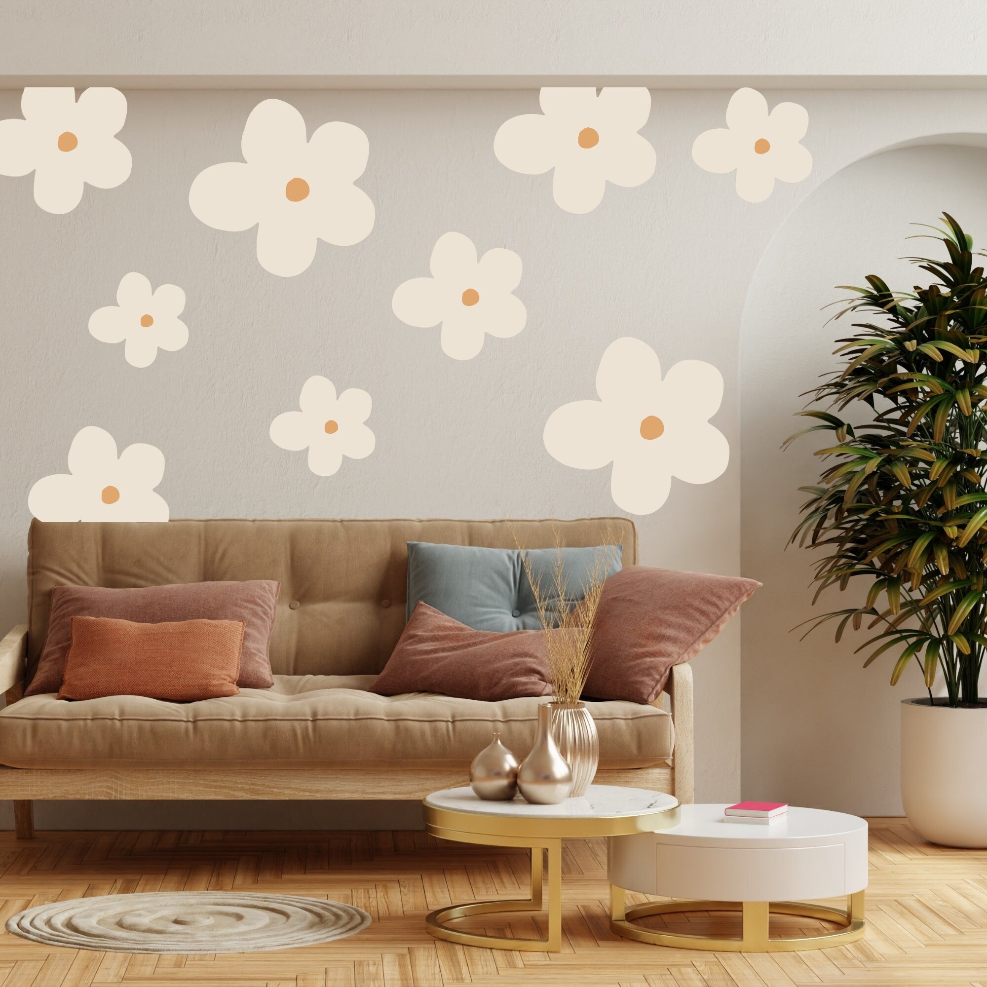 Tanlaby Pflanzen Wandaufkleber – Gänseblümchen & Weinreben Design | 90 X 100 Cm, Abziehbar & Wasserfest