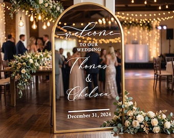 Personalized Wedding Mirror Decal, Elegant Vinyl Welcome Sign, Custom Wedding Mirror Sticker, Reception Entrance Decor