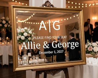Find Your Seat Wedding Mirror Decal, DIY Seating Chart Vinyl Sticker, Personalized Reception Decor