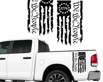 Betsy Ross Flag Decal 2 Pack, 1776 Distressed American Flag Truck Vinyl, 10x18 Tailgate Door Side Hood Patriotic Vehicle Sticker