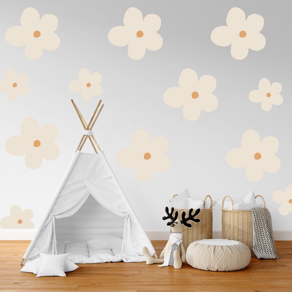 36 Stickers Muraux Fleurs Marguerite Bubuny - Autocollants Déco Chambre Enfant - PVC Facile à Coller