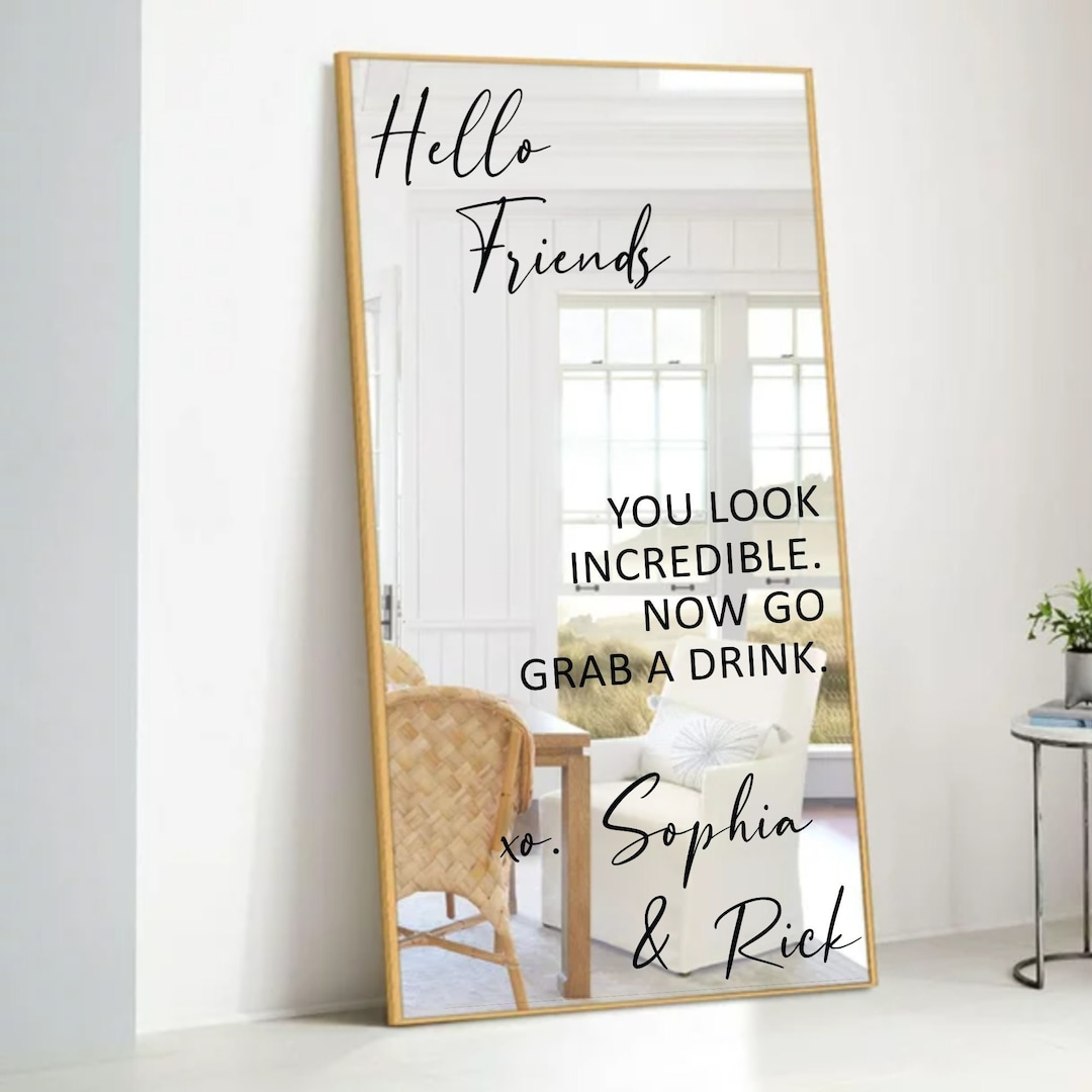 Custom Selfie Mirror Decal for Wedding Entry Sign Hello Darling Grab A