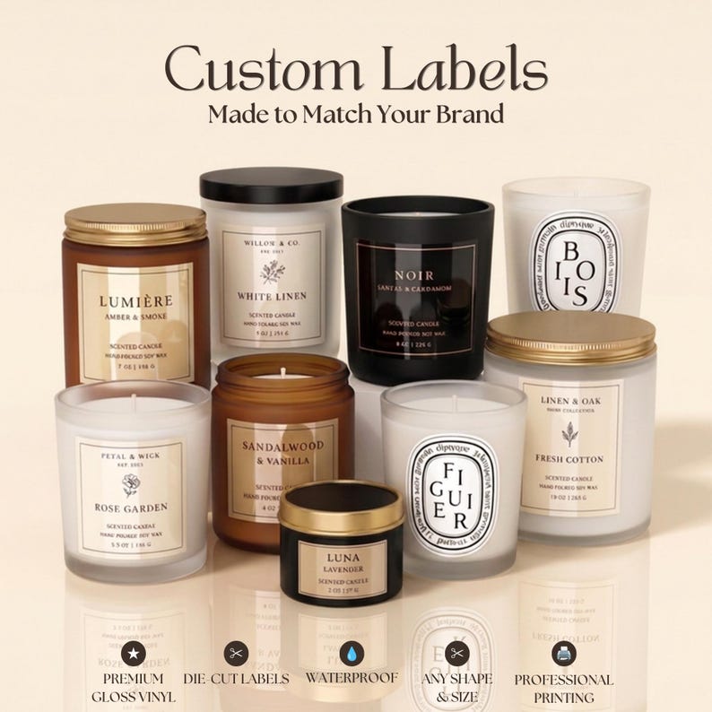 Custom Waterproof Candle Labels, Personalized Business Logo Stickers ...