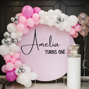 Custom Happy Birthday Vinyl Decal for Arch Backdrop Birthday Name Age Wall Decal Girl First Birthday Party Decor DIY Decal Balloon Arch Sign