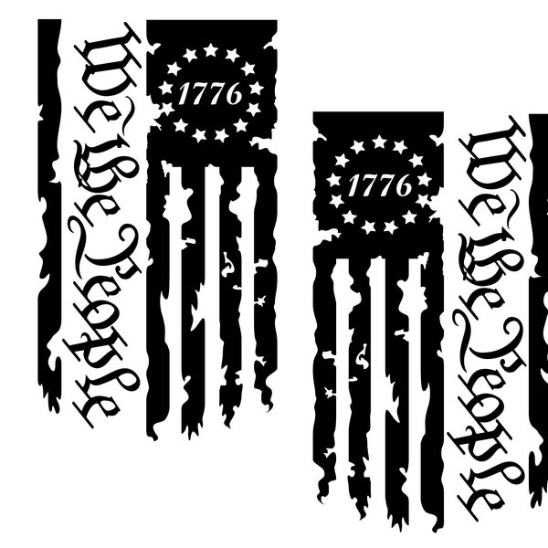 2-PACK We The People Betsy Ross Flag 1776 Distressed American USA Flag Truck Tailgate Vinyl Decal Preamble of US Constitution (10" x 18")