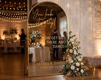 Wedding Mirror Vinyl Decal, Personalized Selfie Sign Decor, You Look Stunning Mirror Sticker Wedding Reception