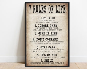 7 Rules of Life Poster, Therapy Office Decor, Affirmations Print