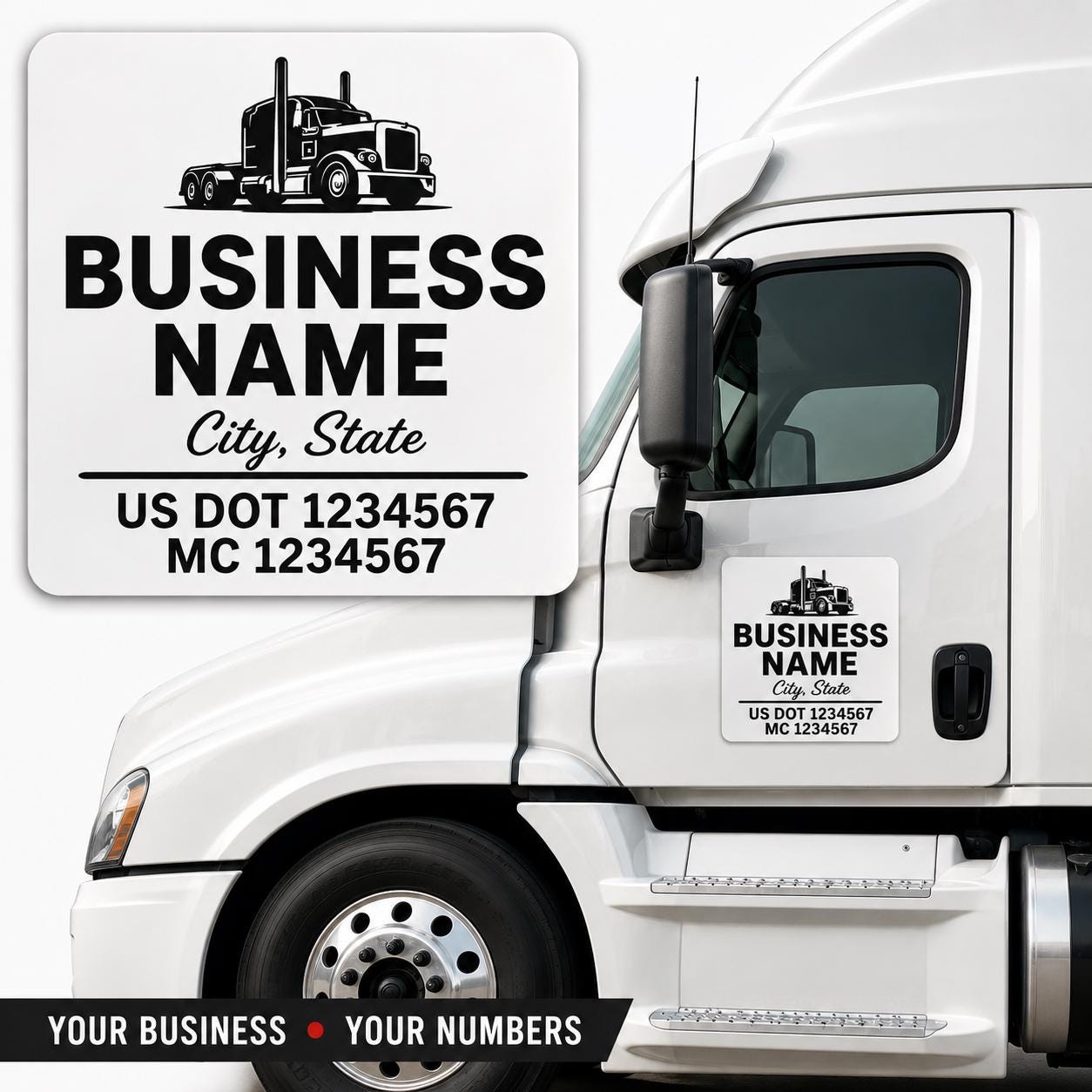 Custom USDOT, MC Number Decals Set of 2 - Truck Door Business Logo