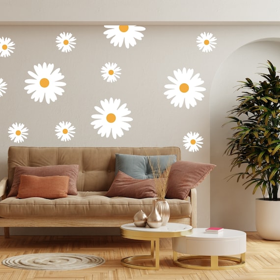 Calcomanías De Pared Con Margaritas En Acuarela, Decoración Floral Bohemia Para Habitación Infantil - WB084 - España