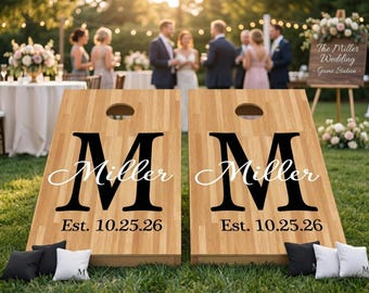 Custom Wedding Cornhole Board Decals, Personalized Vinyl Stickers, Outdoor Wedding Game Decor