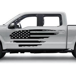 Distressed American USA US Flag Truck Tailgate Vinyl Decal Compatible with Most Pickup Trucks - Side Graphic Car Stickers - 2-PACK