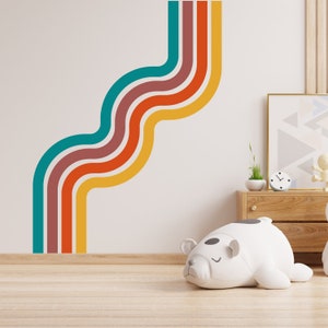 Colorful Retro Stripe Wall Decal, Playroom Decals - Removable Wall Sticker - Reusable Peel and Stick Wall Decor for Nursery Room, Bedroom