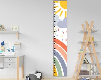 Sunny Rainbow Height Chart Vinyl Wall Sticker - Repositionable - Growth Chart Decal - Boho Peel and Stick Wall Sticker