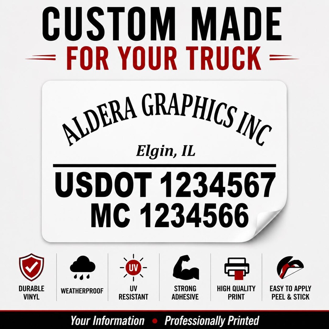 Custom US DOT & MC Number Decal Stickers, Trucking Company Logo