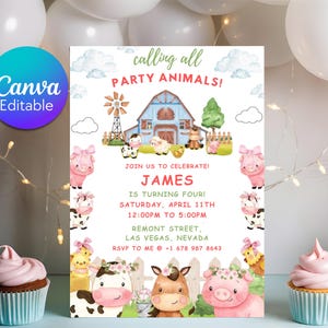 Bearbeitbare Bauernhof Geburtstagseinladung, Bauernhof Tiere Geburtstag einladen, Ranch Kinder Geburtstagseinladung, Bauernhof Einladung Vorlage, Sofort Download