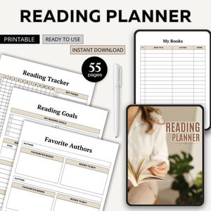 Book Reading Planner Bundle Printable, Reading Planner 2025, Printable reading Challenge, Book Review Log Book, Monthly Reading Journal