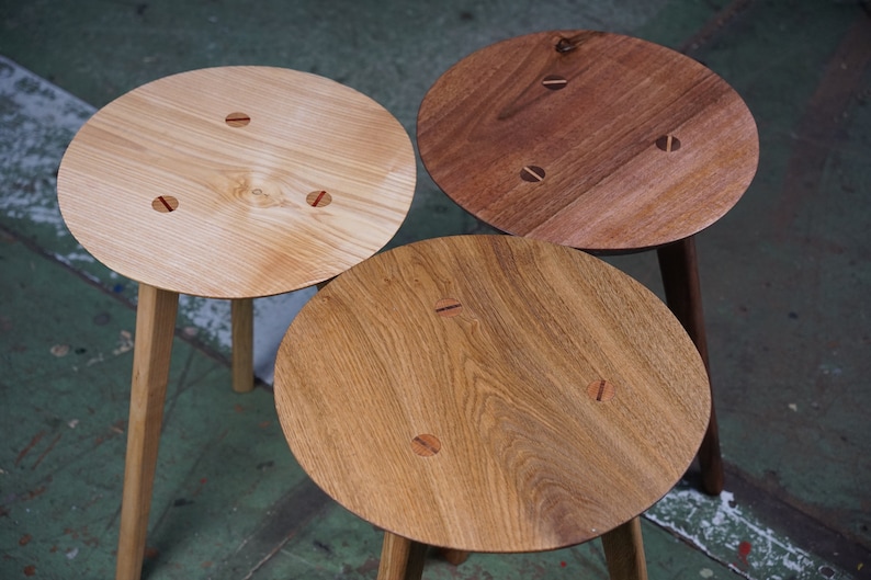 Round stool made of oak, ash or walnut image 2