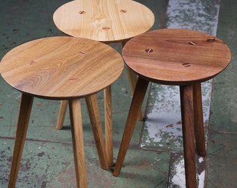 Round stool made of oak, ash or walnut