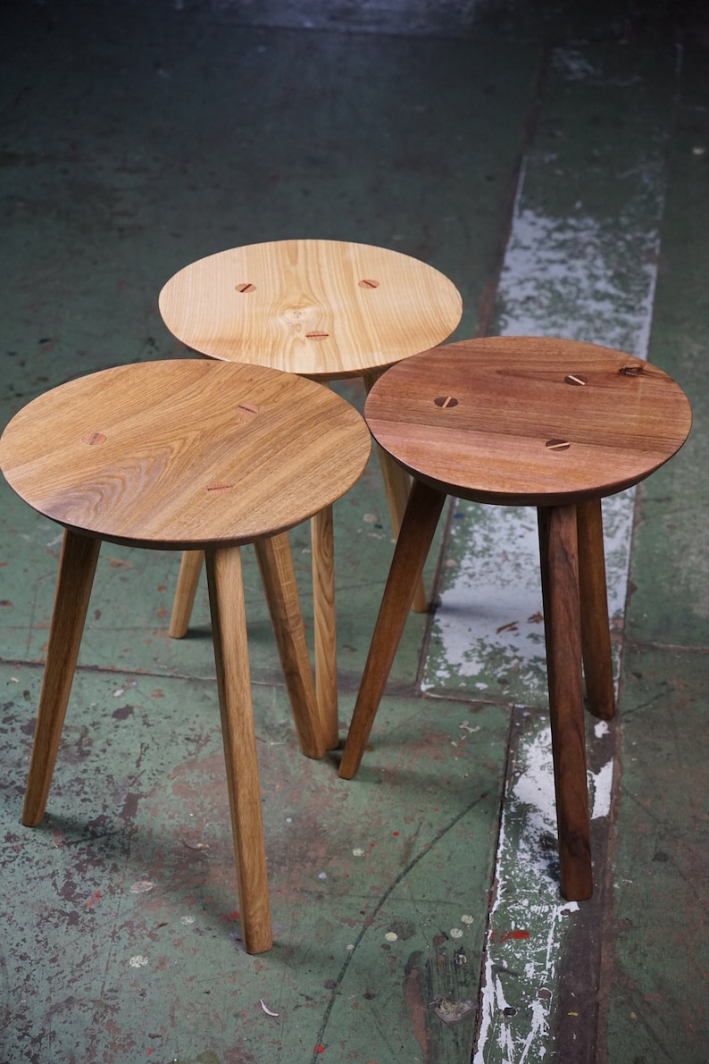 Round stool made of oak, ash or walnut image 1