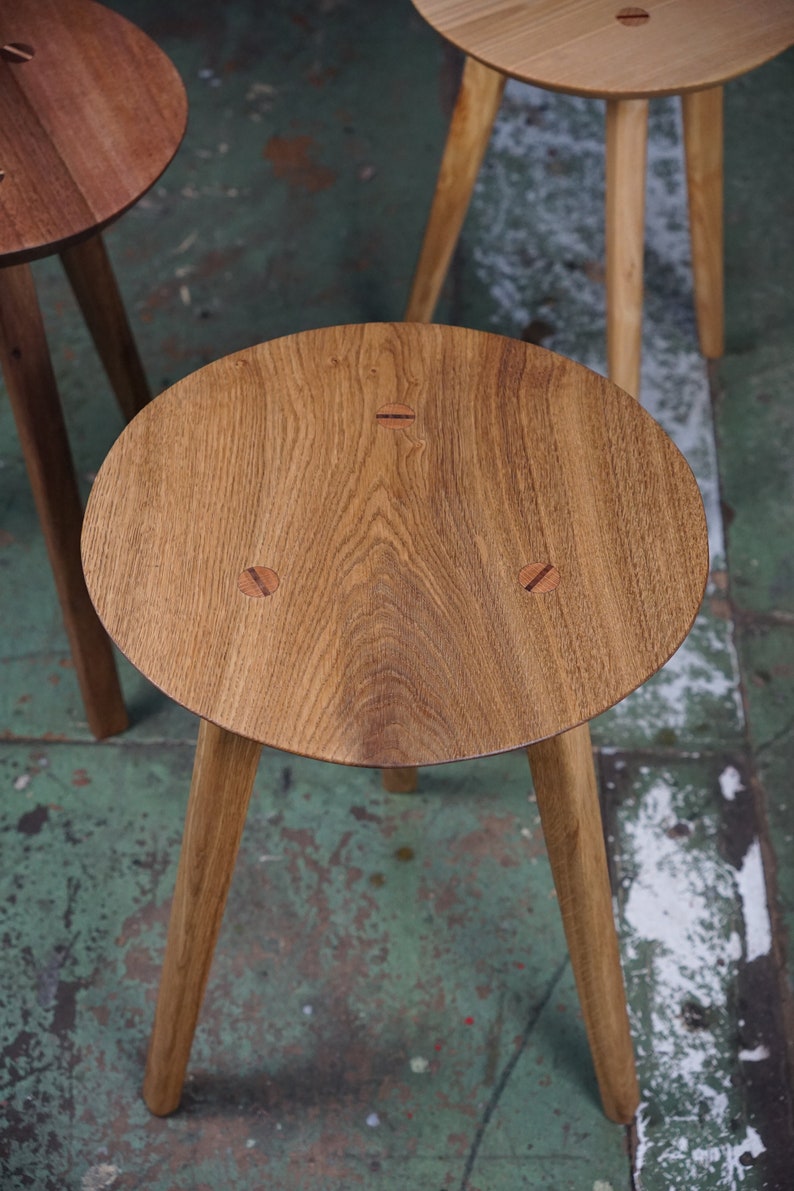 Round stool made of oak, ash or walnut image 3