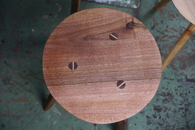 Round stool made of oak, ash or walnut Nussbaum