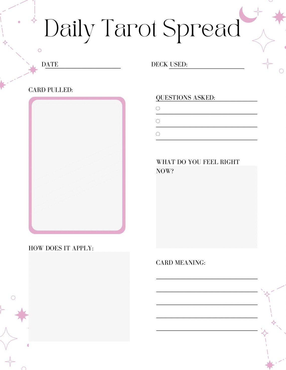 Tarot Journal Printable Tarot Spreads PDF Tarot Workbook - Etsy