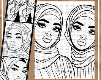 15 Pages de coloriage de femmes musulmanes, PDF imprimable 8.5X11, Muslimah, Pages de coloriage de femmes arabes