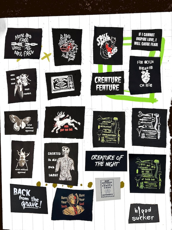 Up-cycled patches with text, multiple colors (READ FULL DESCRIPTION)