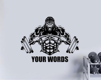 Personalizzato Palestra Wall Decal Vinyl Sticker Gorilla Sign Wall Decor Fitness Wall Art Bodybuilding Custom Quote Gift Workout Print Mural 11n37