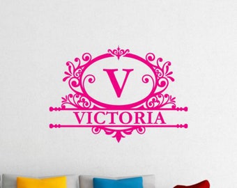 Monogram Wall Decal Vinyl Sticker Personalized Wall Decor Split Monogram Logo Custom Name Sign Bedroom Wall Art Gift Poster Stencil 1793