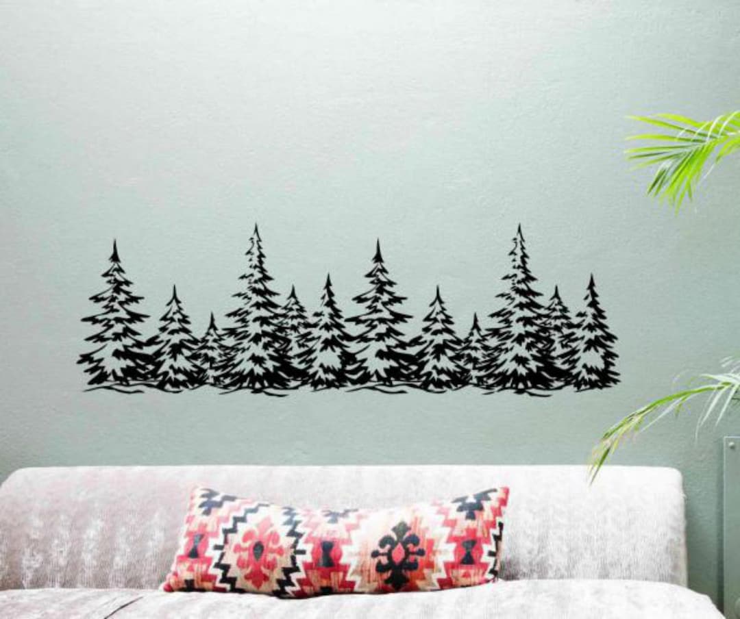 Forest Wall Decal Vinyl Sticker Pine Tree Decals Native Decor Christmas ...