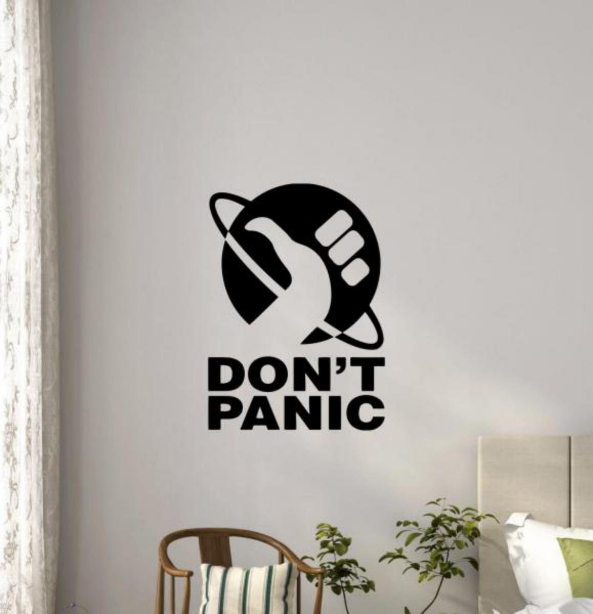 Hitchhiker's Guide to The Galaxy Don't Panic Decal Vinyl Sticker|Cars  Trucks Vans Walls Laptop| White |5.5 x 4.5 in|LLI237