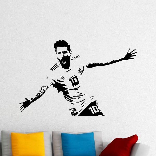 Messi Wall Decal Vinyl Sticker Argentina Football Wall Decor Sign Stencil Wall Art Soccer Player Gift Print Mural World Cup Poster 1747