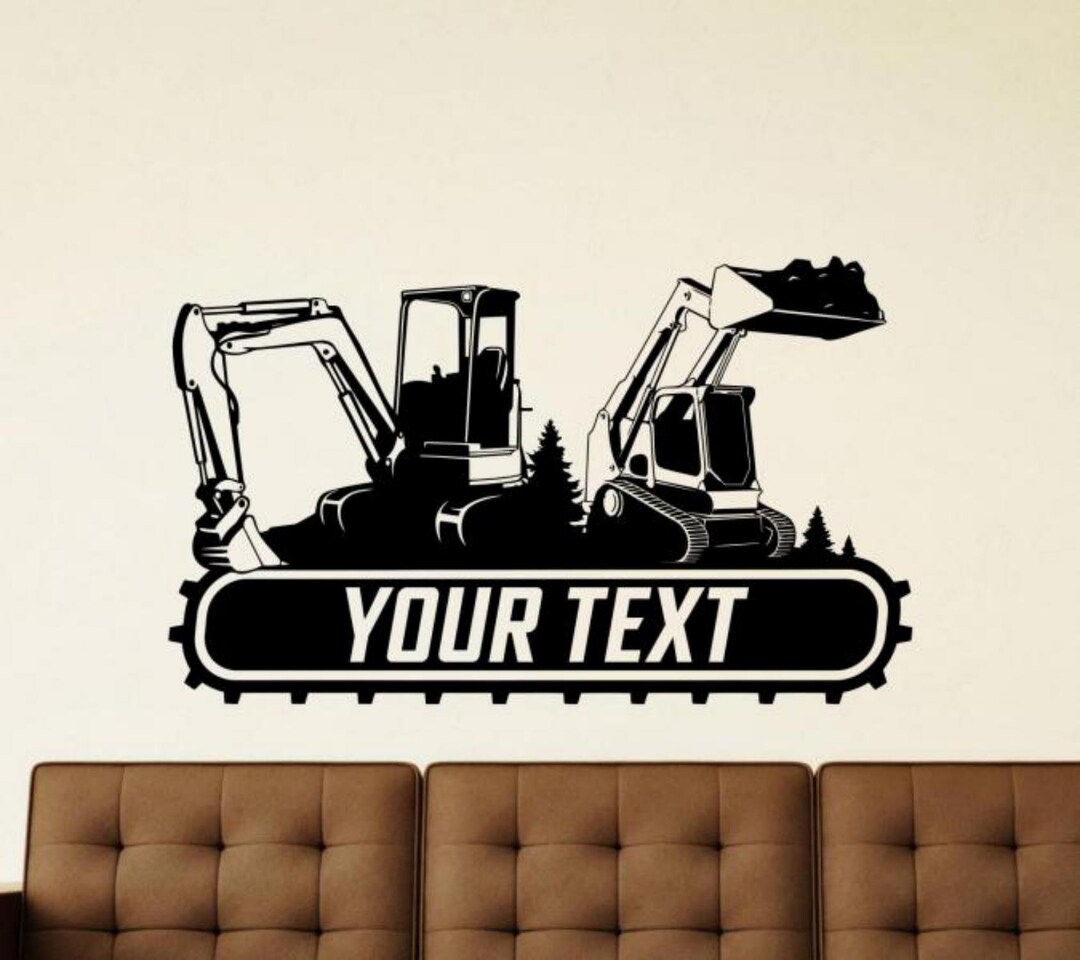 Personalized Excavator Wall Decal Vinyl Sticker Construction Truck Wall