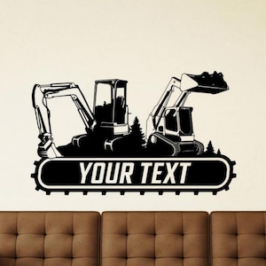 Custom Excavator Wall Decal - Personalized Name Vinyl Sticker For Boy's Room, Construction Theme Nursery Decor